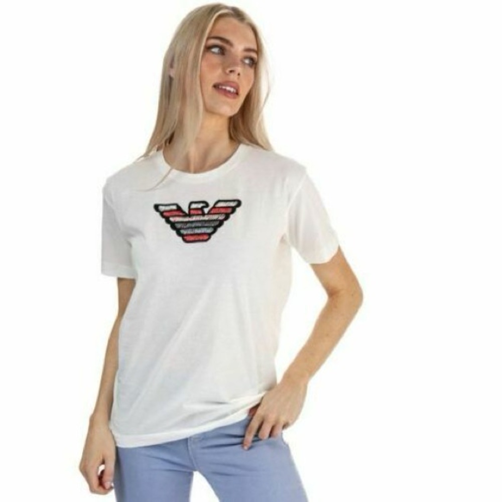 Emporio Armani White Tee with Embroidered Logo